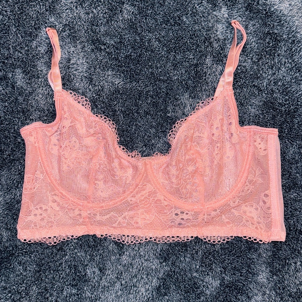 Pink lace unlined corset bra